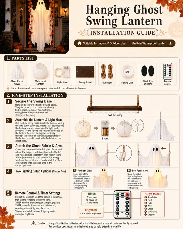 Five step installation guide for the Haunted Swinging Ghost