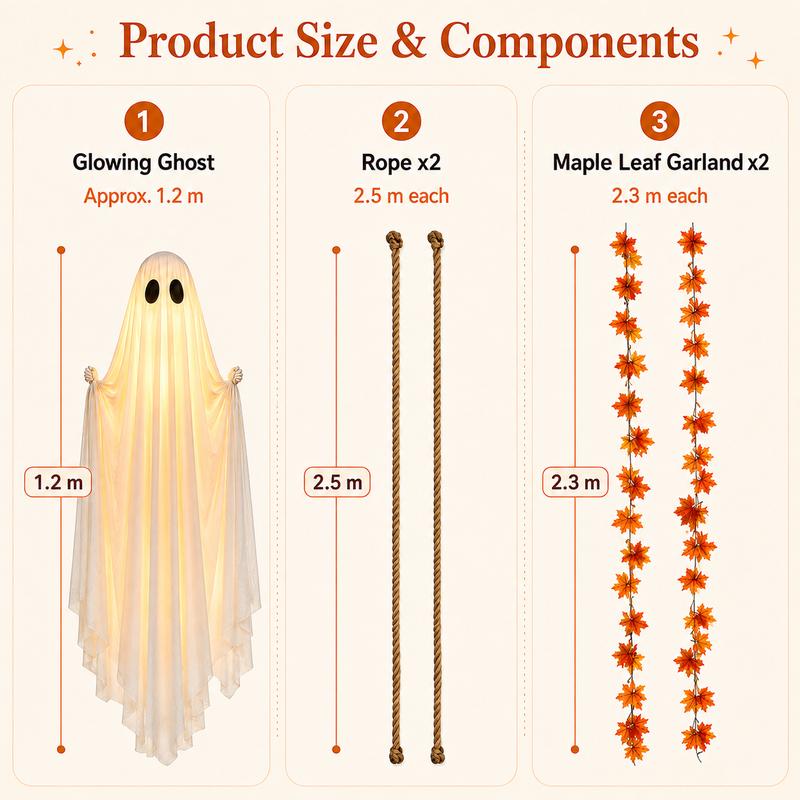 Haunted Swinging Ghost size chart and component breakdown